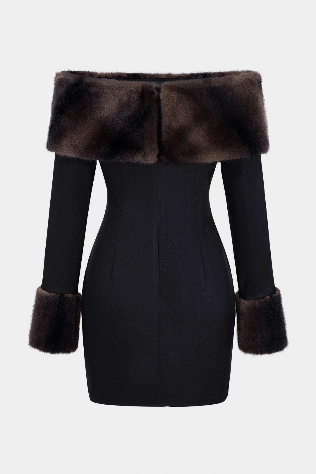 Krátké šaty s dlouhým rukávem z umělé kůže s off-shoulder designem