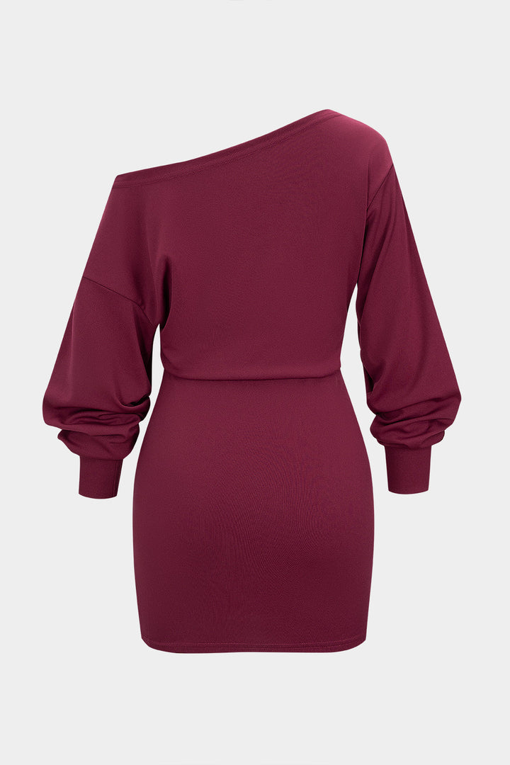 Krátké Bodycon Šaty s Dlouhým Rukávem a Jedním Ramínkem