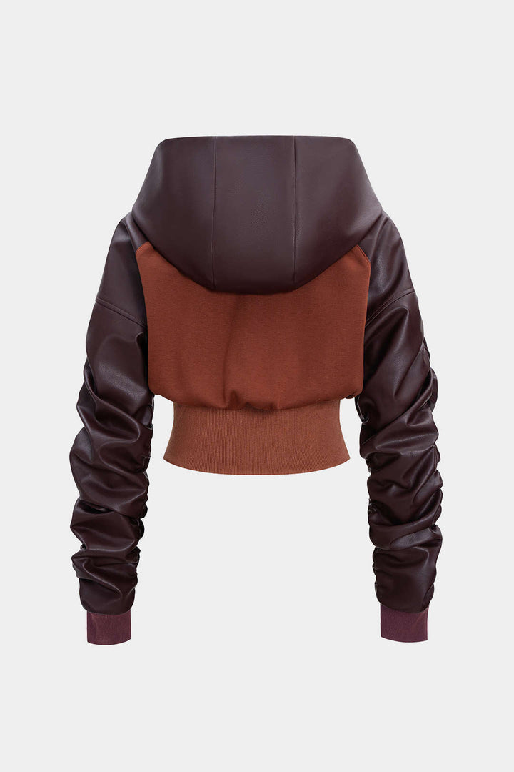 Mikina z umělé kůže s patchworkovým designem