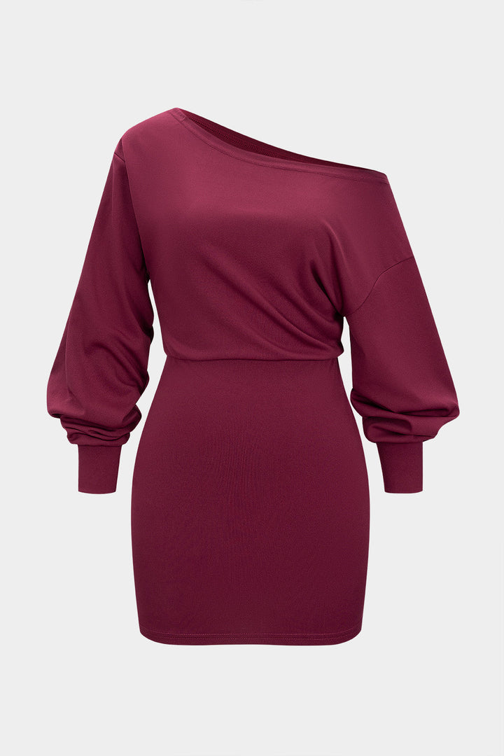 Krátké Bodycon Šaty s Dlouhým Rukávem a Jedním Ramínkem