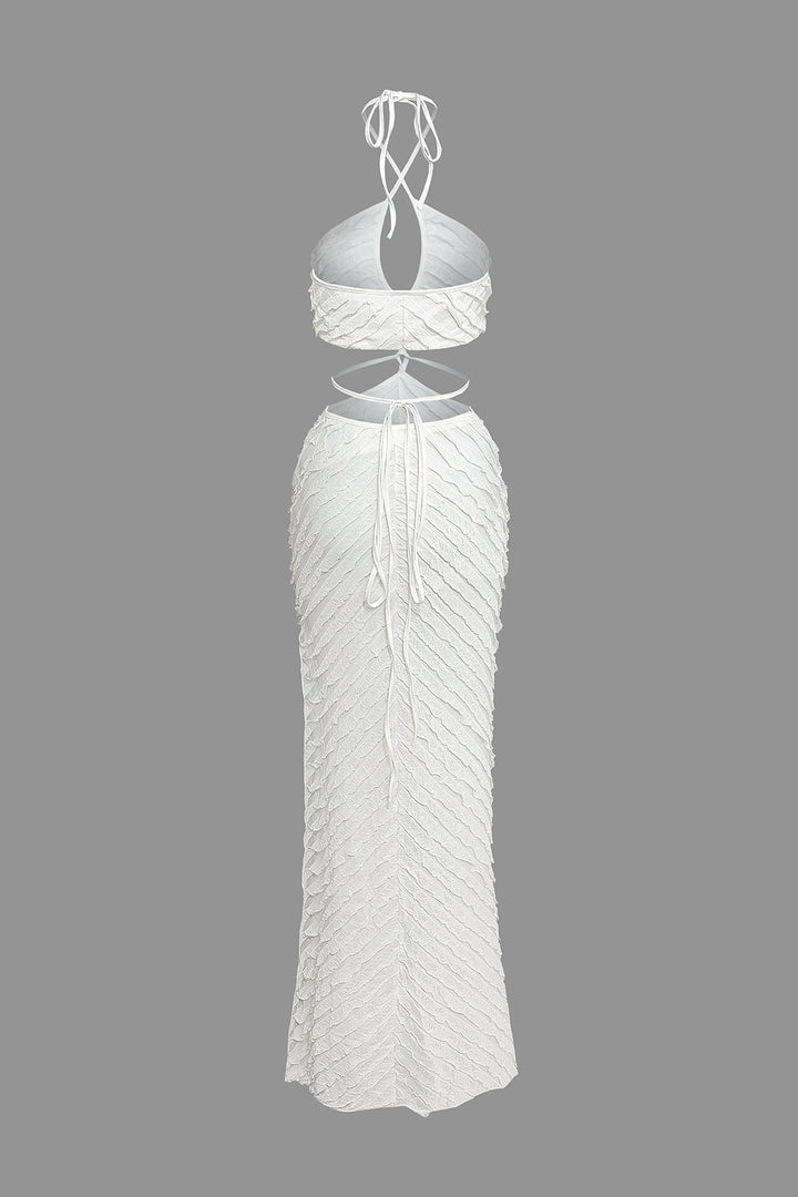 Maxi šaty bez rukávů s výstřihem a detailem zavazování na krku