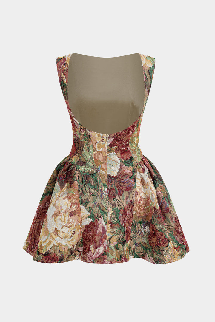 Bezrukávový Jacquard s nařaseným designem - Minivestido