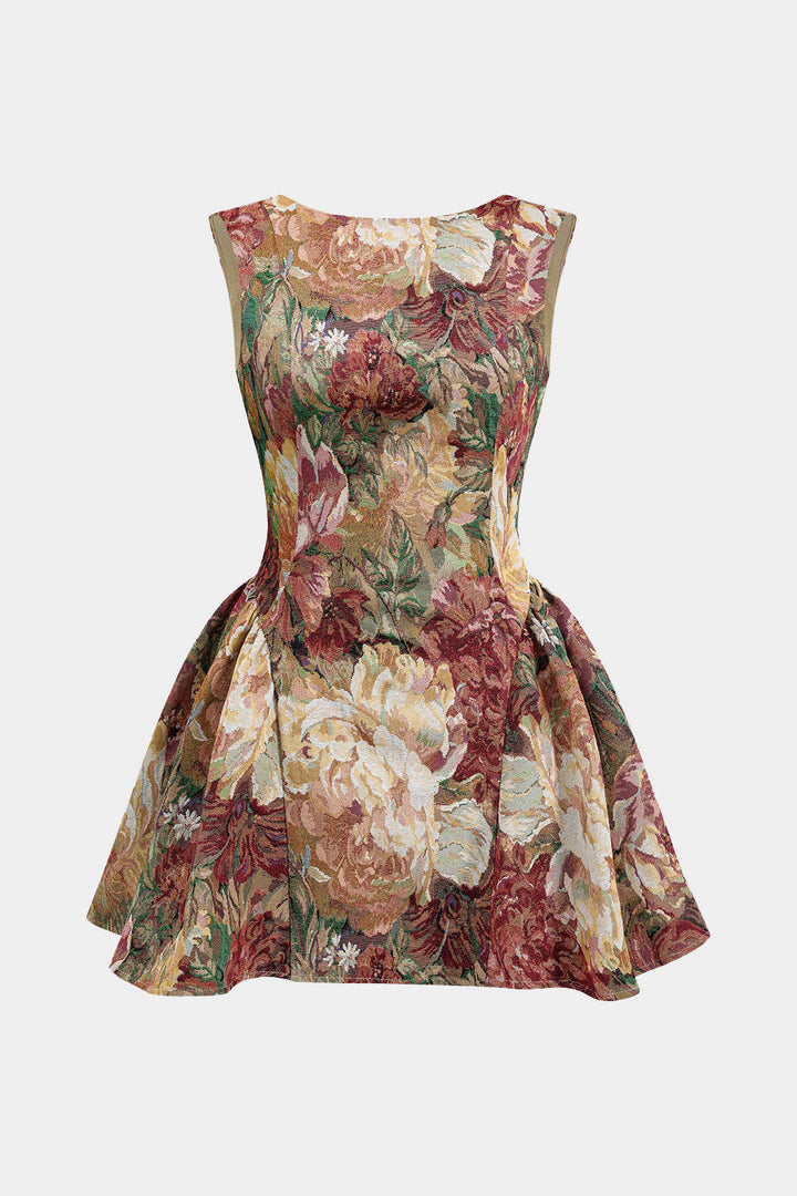 Bezrukávový Jacquard s nařaseným designem - Minivestido