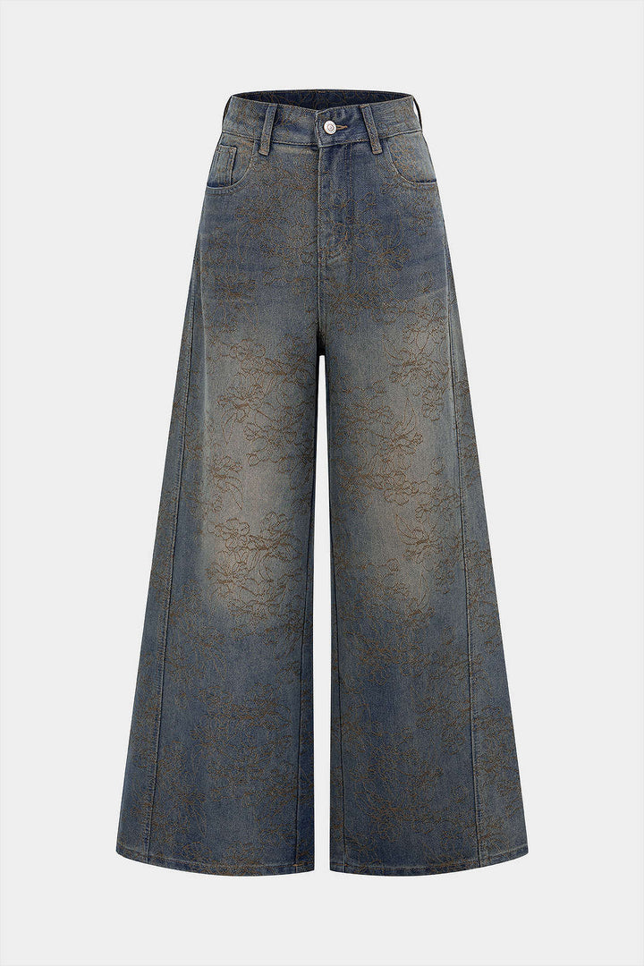 Džínsy z denimu s výšivkou a rovný střih