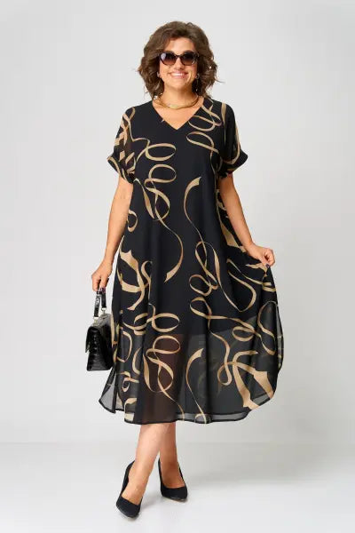 Anna – Elegantní midi šaty s výstřihem do V a volným střihem