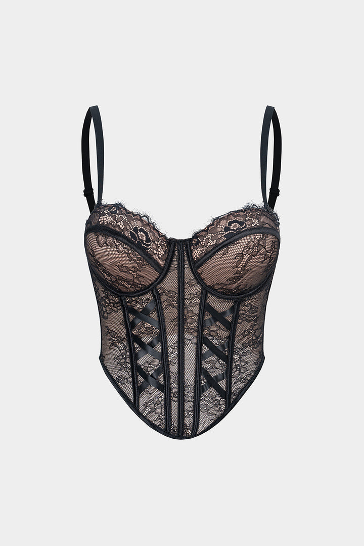 Elegantní top bez rukávů s krajkovým stylem bustier