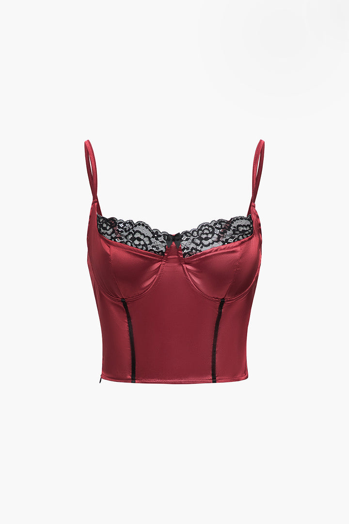 Satinový patchwork top s krajkovými detaily