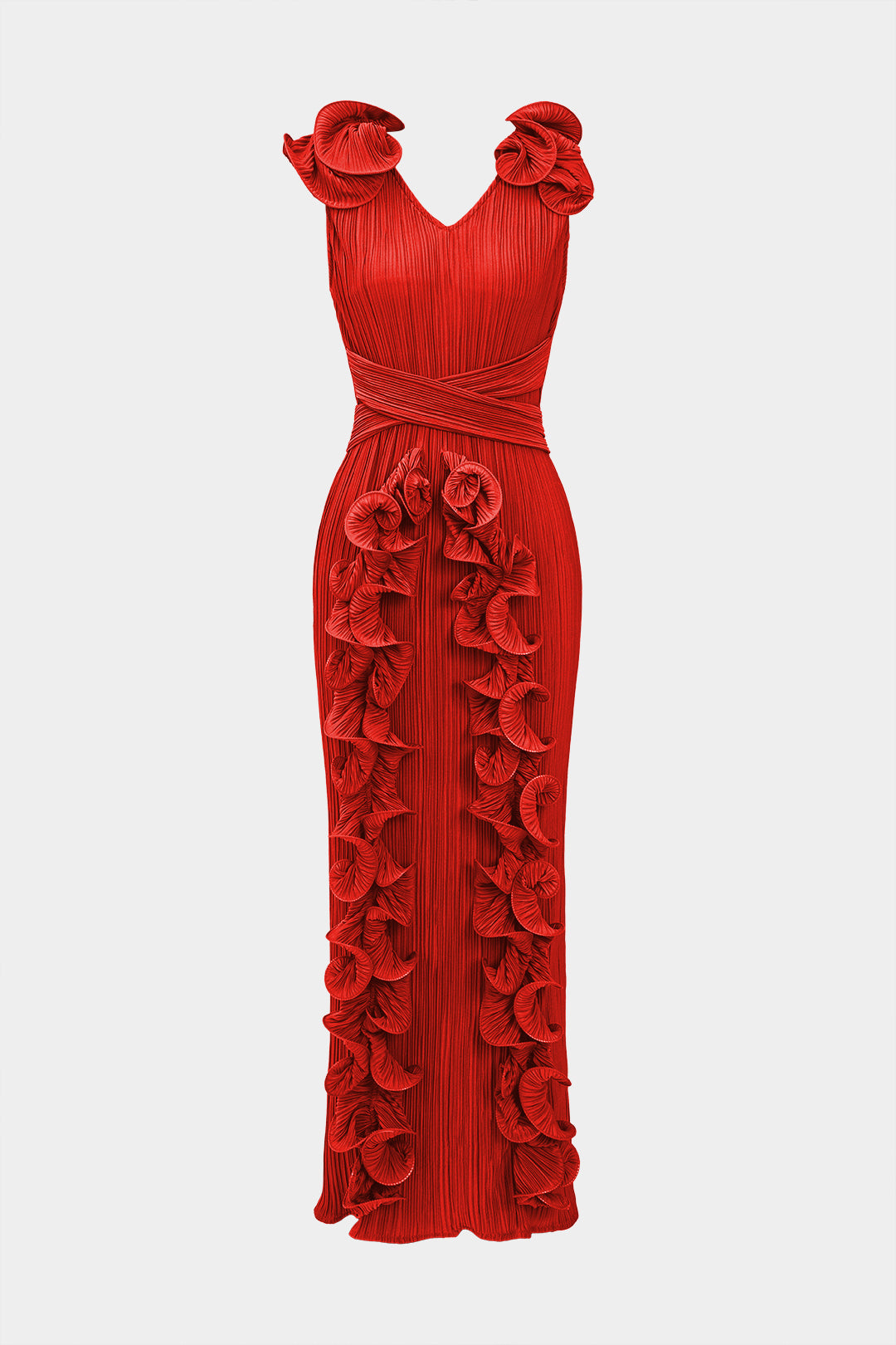 Midi šaty s výstřihem do V a 3D květinovým designem