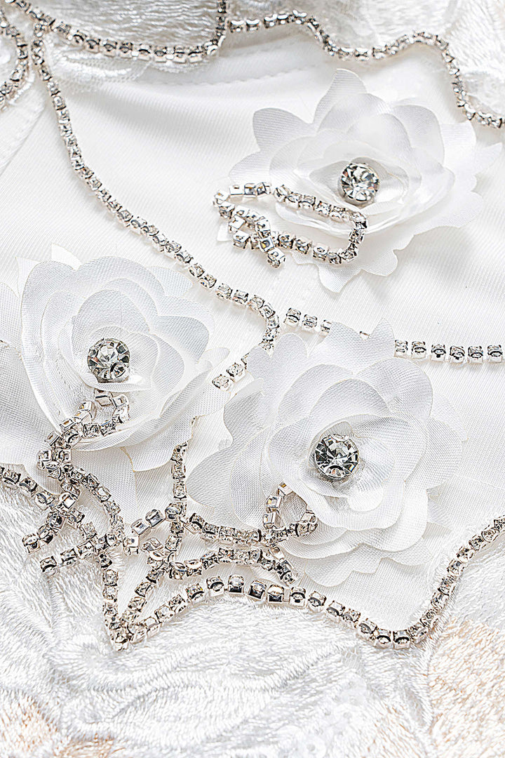 Top s ramínky a 3D bustierem s květinovou výšivkou z rhinestone