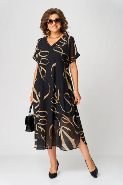 Anna – Elegantní midi šaty s výstřihem do V a volným střihem