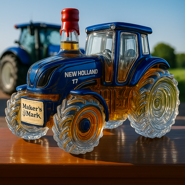 Klasická whisky láhev ve tvaru traktoru New Holland T7