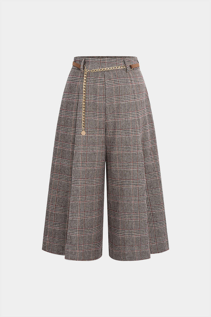 Kalhoty s Vysokým Pasem se Vzorem Houndstooth