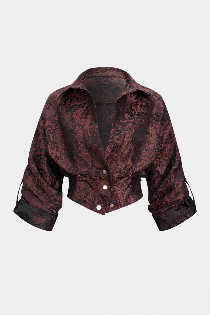 Košile s dlouhým rukávem s květinovým vzorem Jacquard