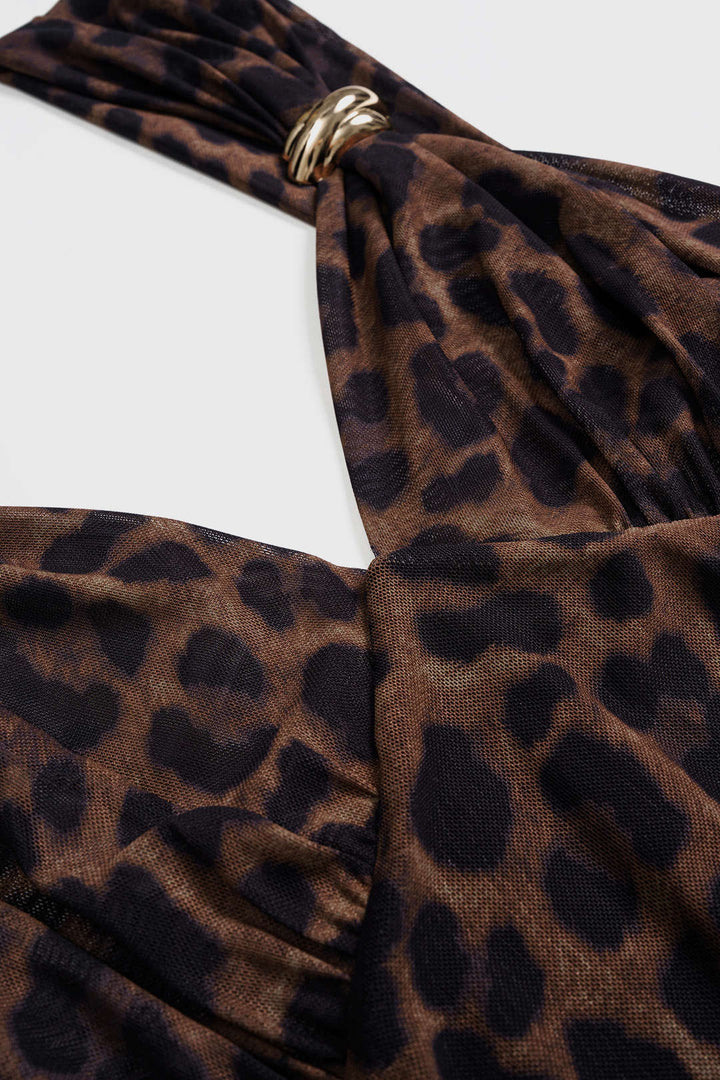 Kratší bezrukávové šaty z kovové síťoviny s leopardím vzorem