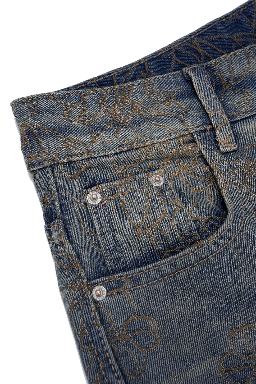 Džínsy z denimu s výšivkou a rovný střih
