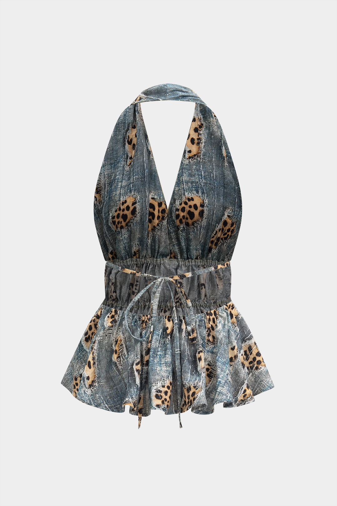 Top bez ramínek s retro leopardím potiskem a detailem řasení