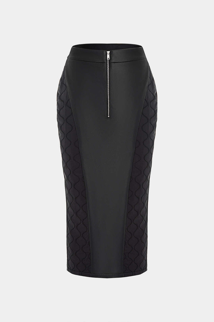 Padded Sukně z Umělé Kůže se Zippem a Rozděleným Designem