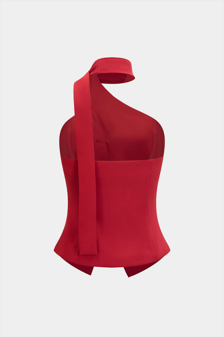 Top bez zad s knoflíkem a halter krkem