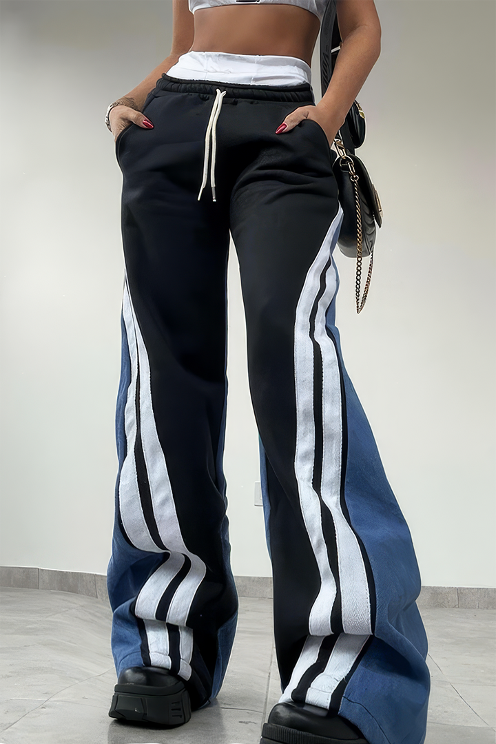 Pantalony z patchworkem s pruhovaným designem