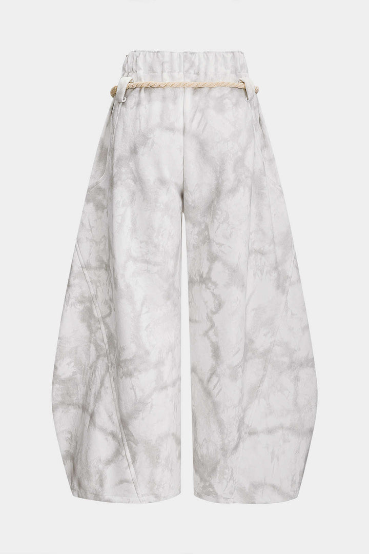 Kalhoty s širokými nohavicemi s mramorovým tie-dye vzorem
