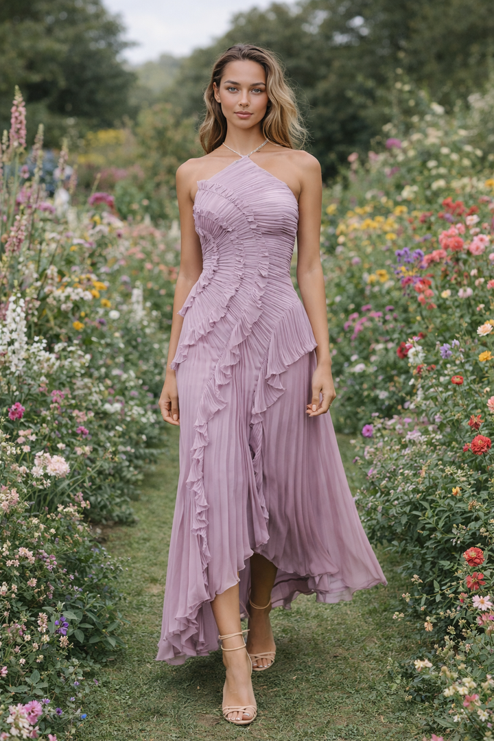 Tereza – Elegantní plisované šaty s asymetrickým střihem
