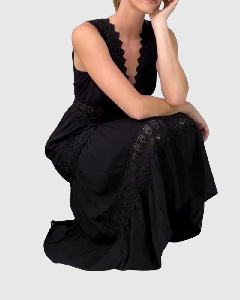 Ninfea - Bezrukávové midi šaty v boho stylu s krajkovými detaily