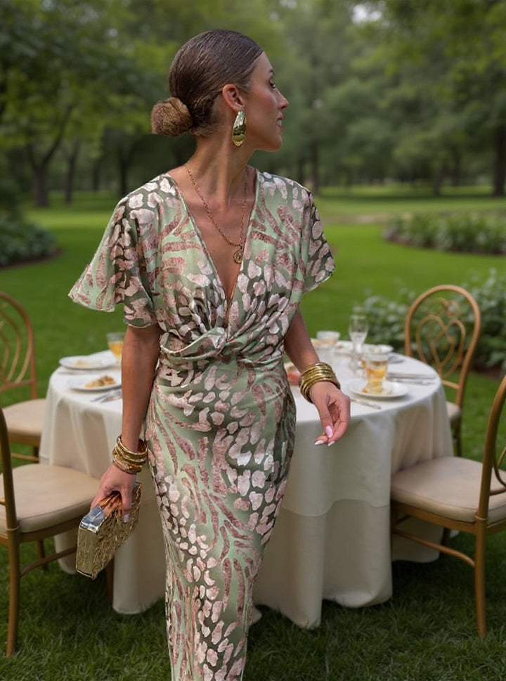 Viktorie™ - Elegantní midi šaty v měděném vzoru