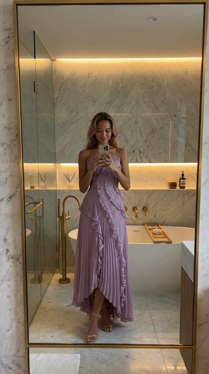 Tereza – Elegantní plisované šaty s asymetrickým střihem