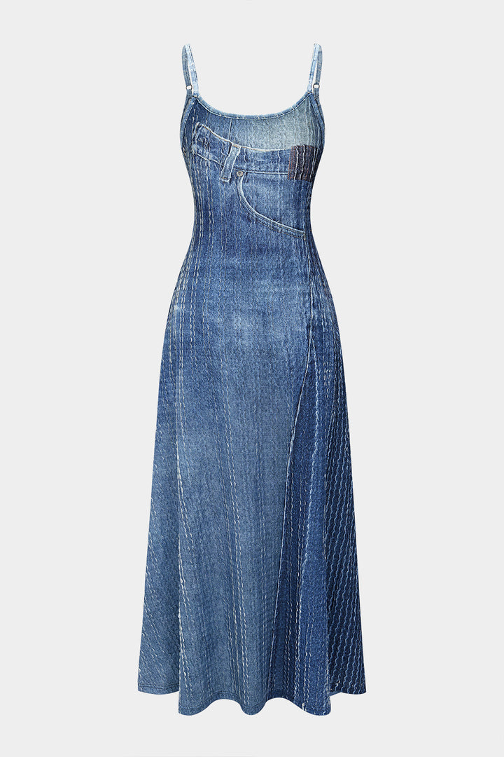Maxi šaty bez rukávů z denimu