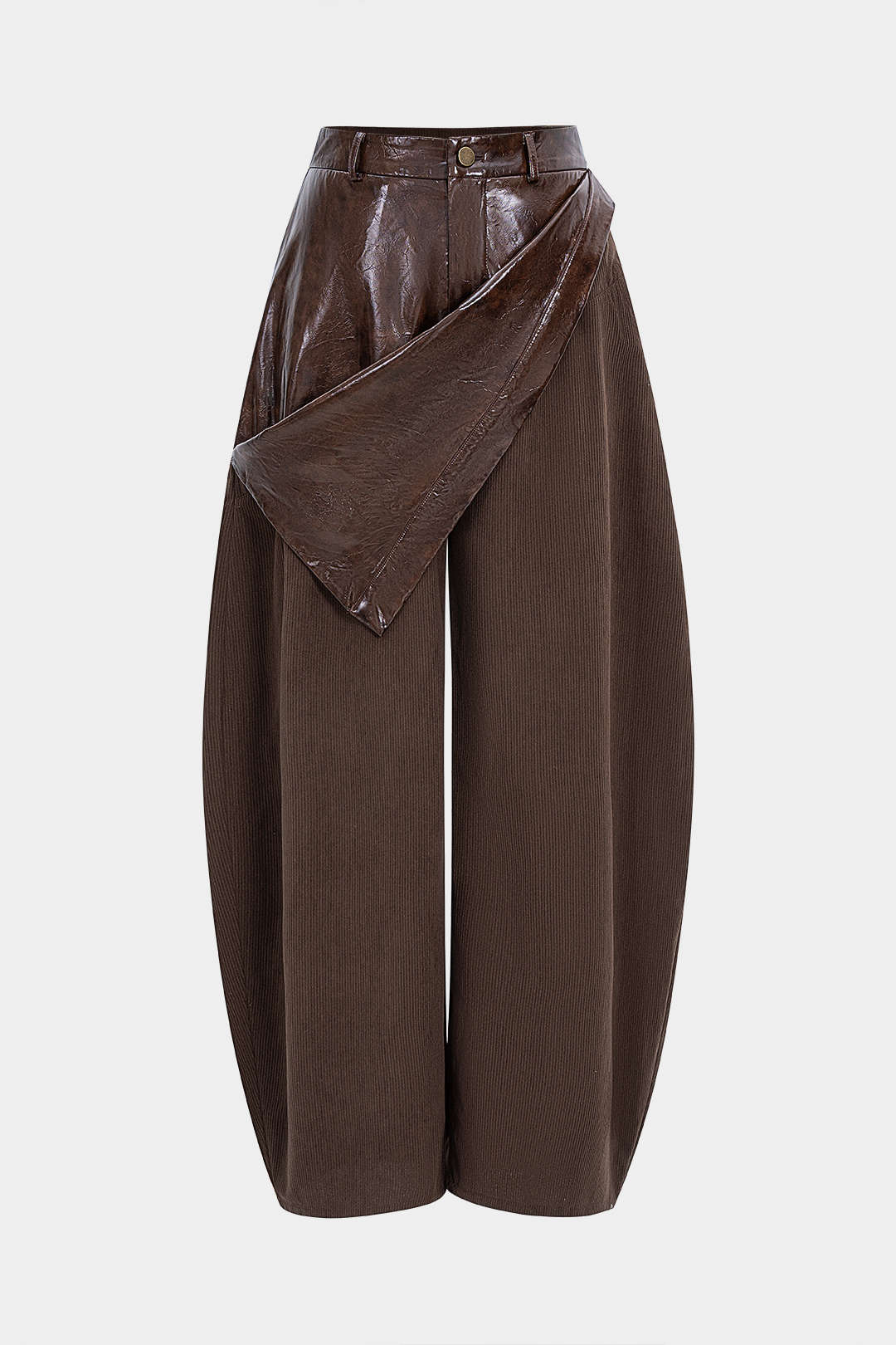 Kalhoty s širokými nohavicemi ve stylu barely se zipem a detailem z umělé kůže