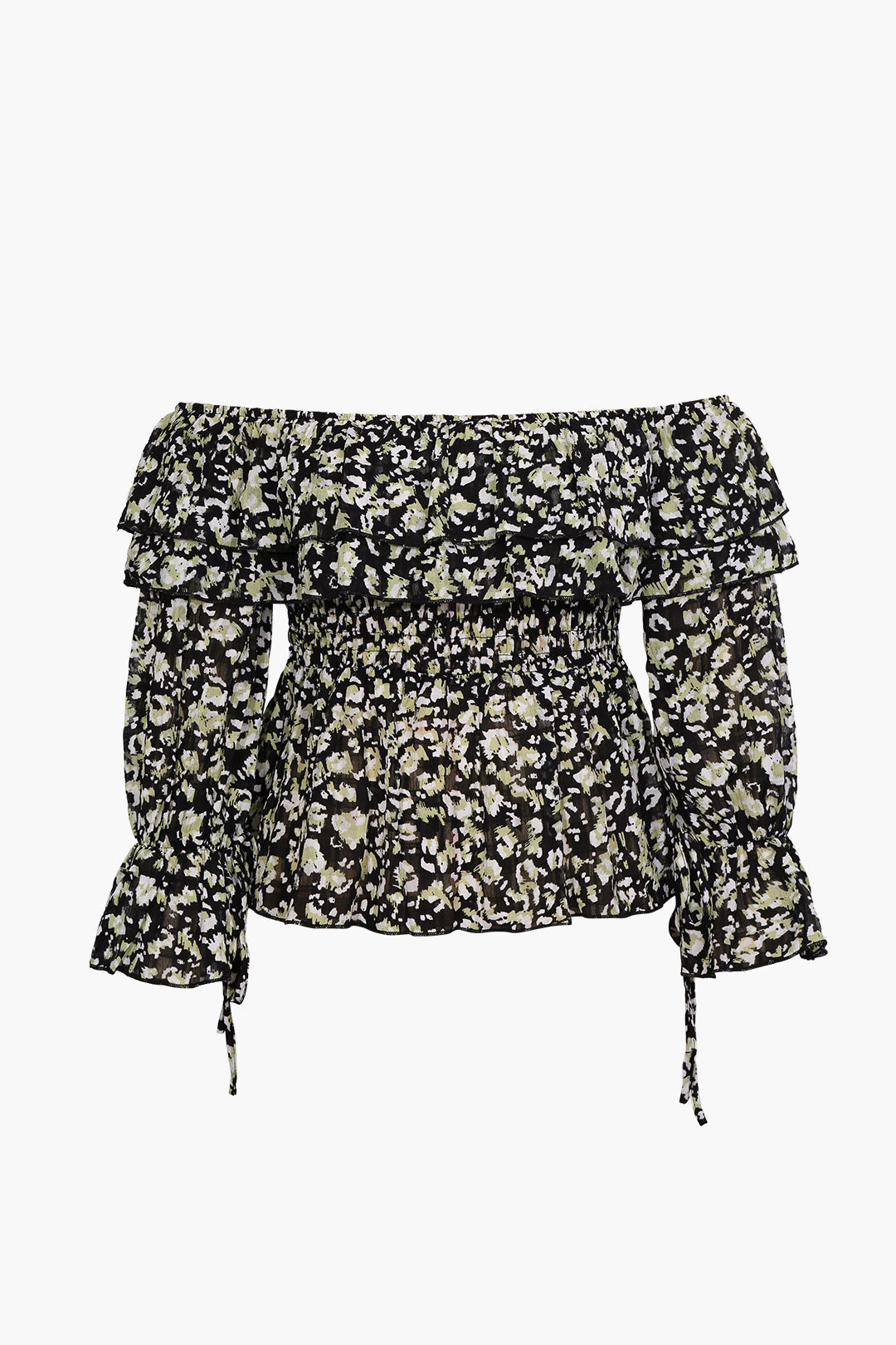 Elegantní peplum blůza z jemné látky s odhalenými rameny
