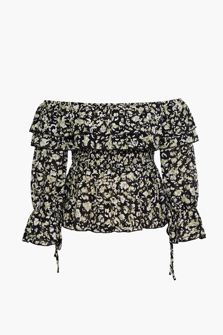 Elegantní peplum blůza z jemné látky s odhalenými rameny