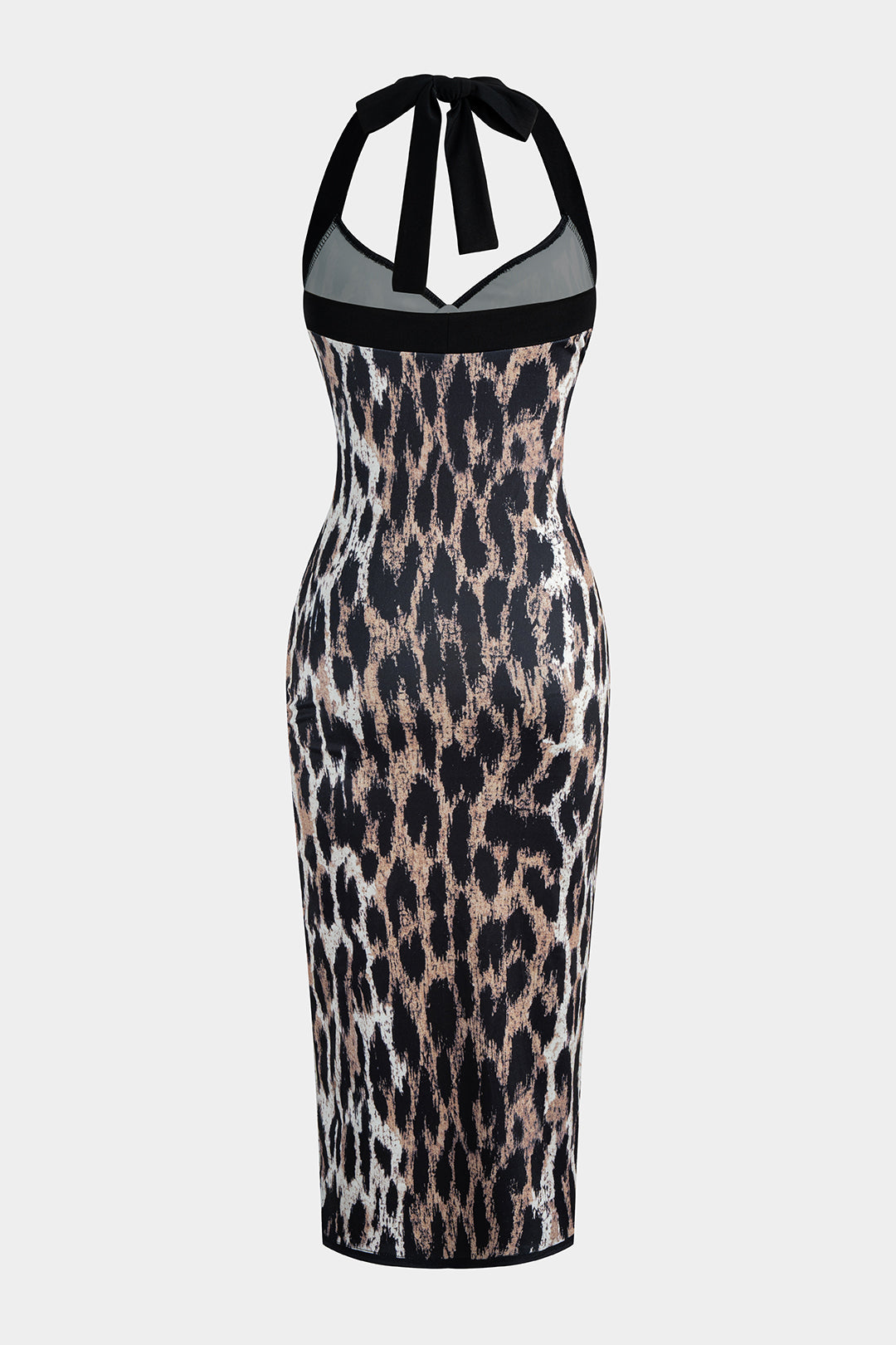 Midi šaty bez rukávů s halter krkem a leopardím designem
