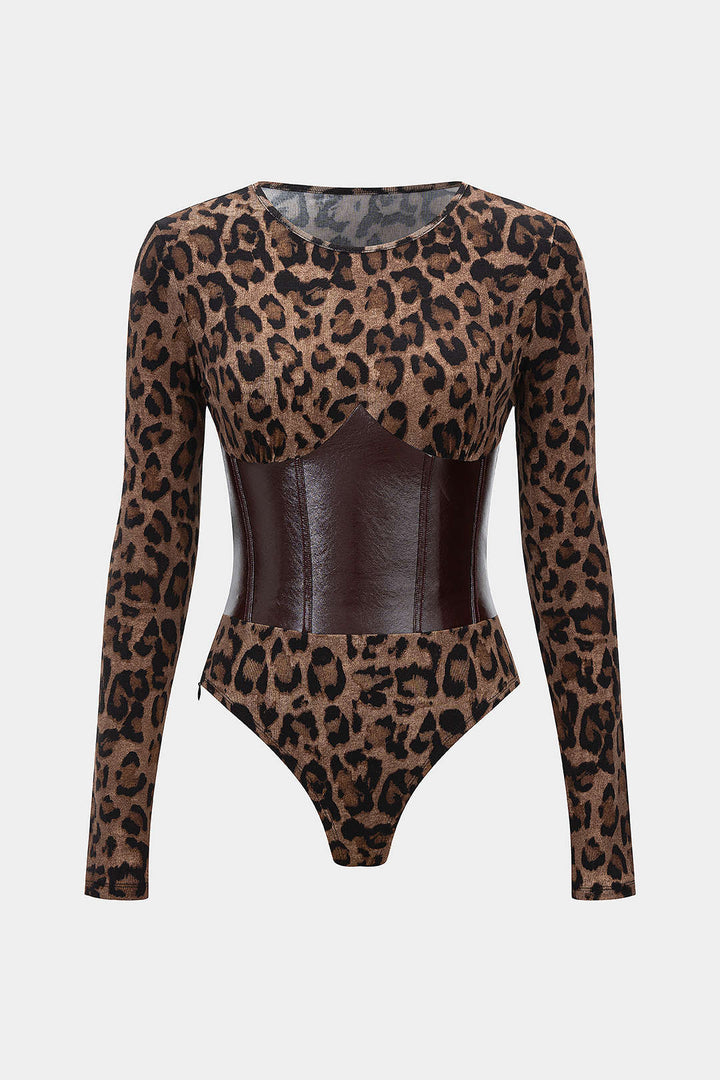 Dlouhý rukáv z umělé kůže s leopardím vzorem