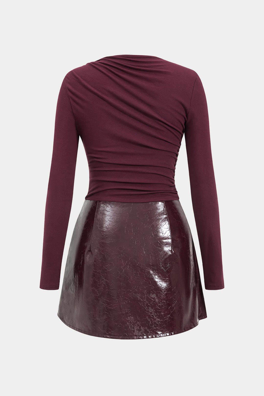 Minivestido s dlouhým rukávem s patchworkovým designem z umělé kůže