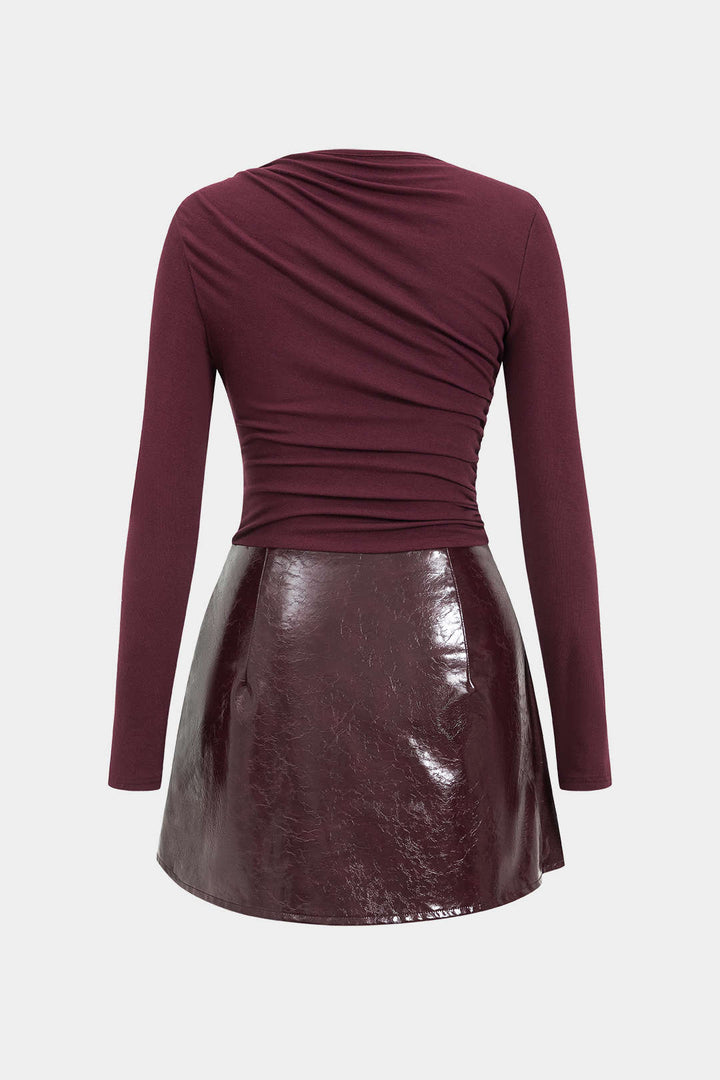 Minivestido s dlouhým rukávem s patchworkovým designem z umělé kůže