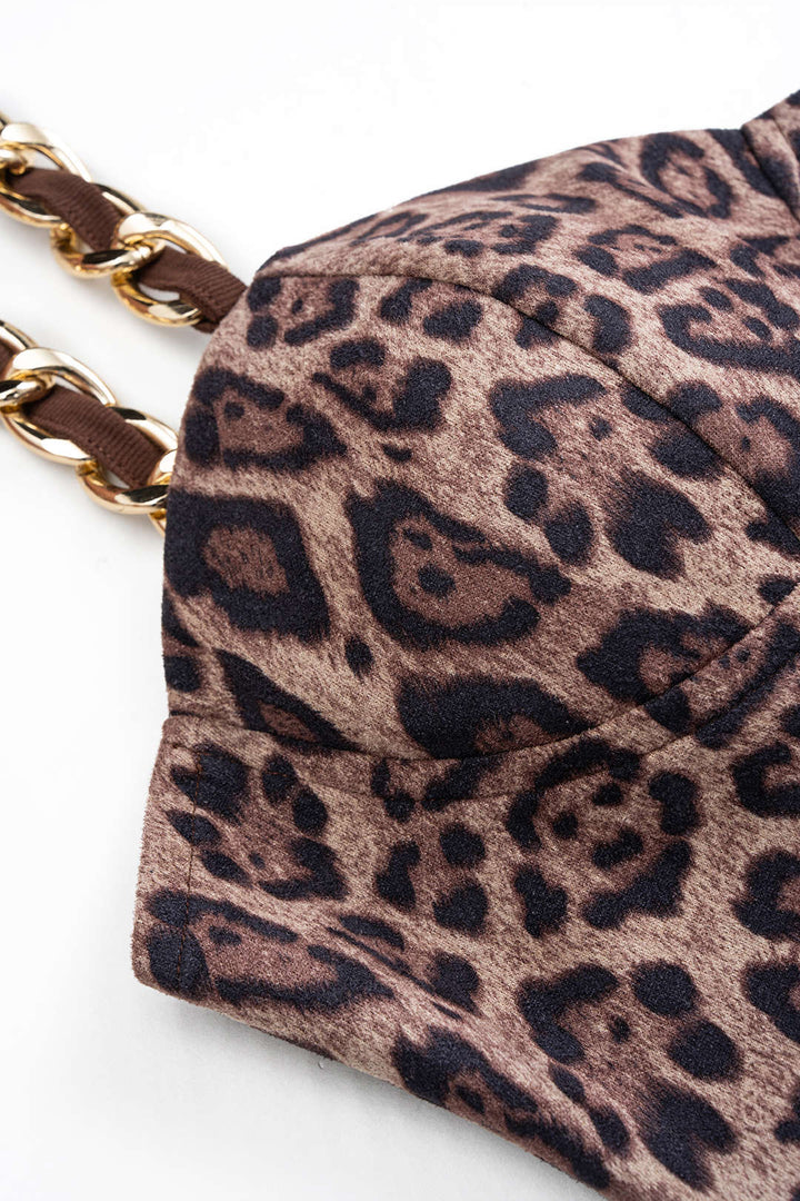 Midi šaty bez rukávů s leopardím potiskem a detailem řetězu