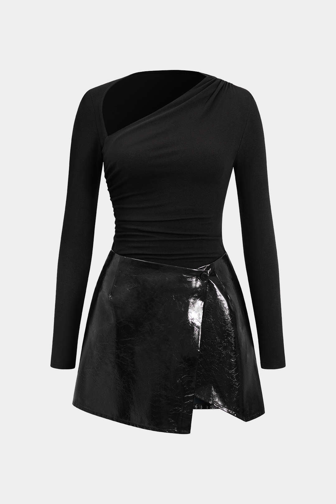 Minivestido s dlouhým rukávem s patchworkovým designem z umělé kůže
