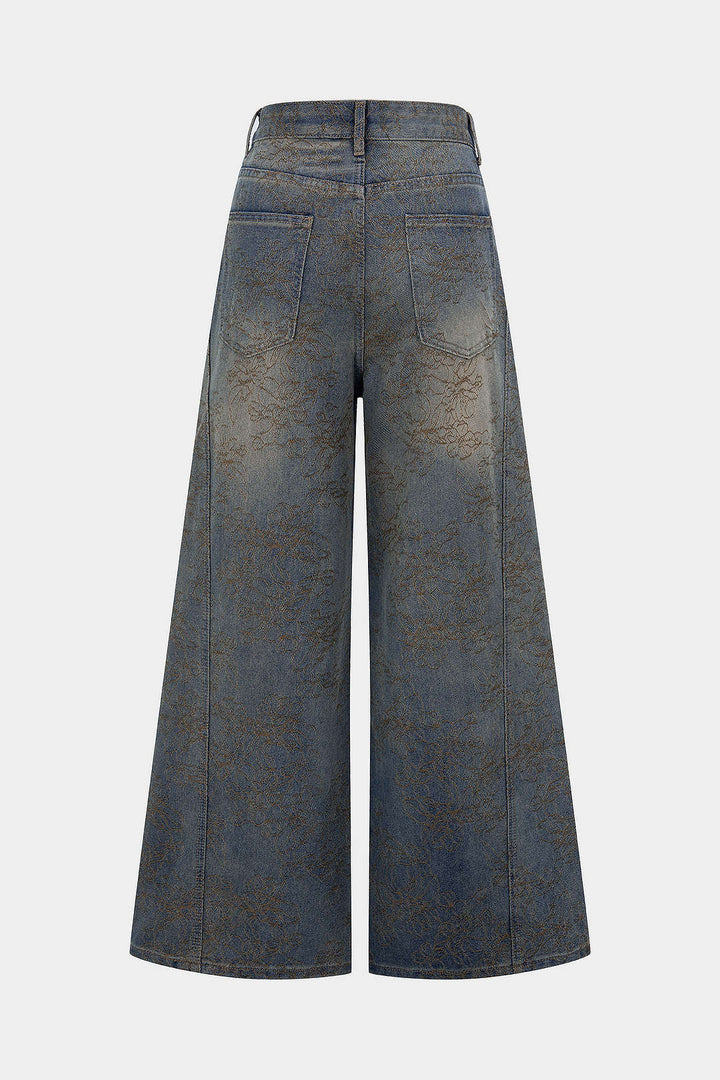 Džínsy z denimu s výšivkou a rovný střih