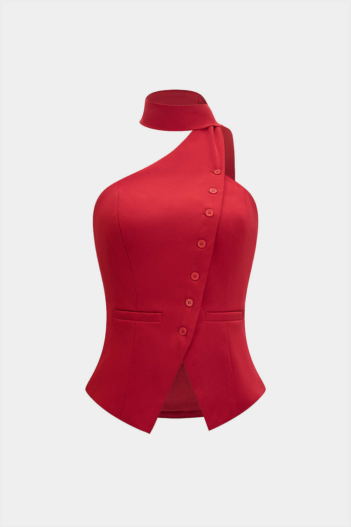 Top bez zad s knoflíkem a halter krkem
