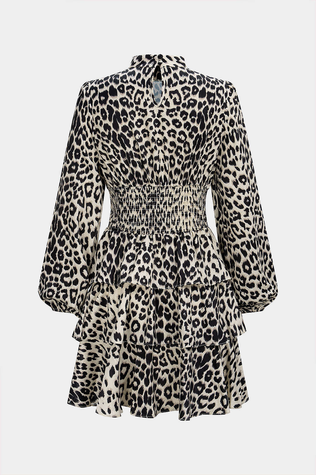 Mini šaty z chiffon s volány a leopardím vzorem