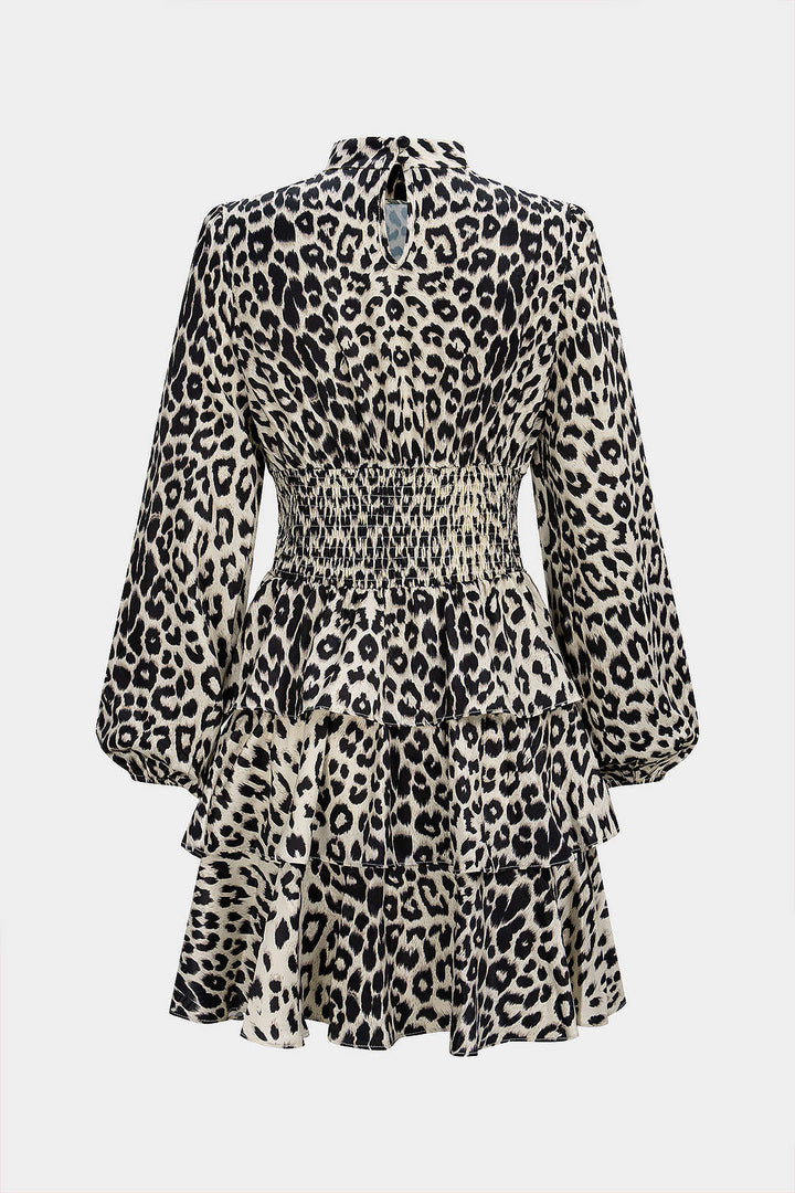 Mini šaty z chiffon s volány a leopardím vzorem