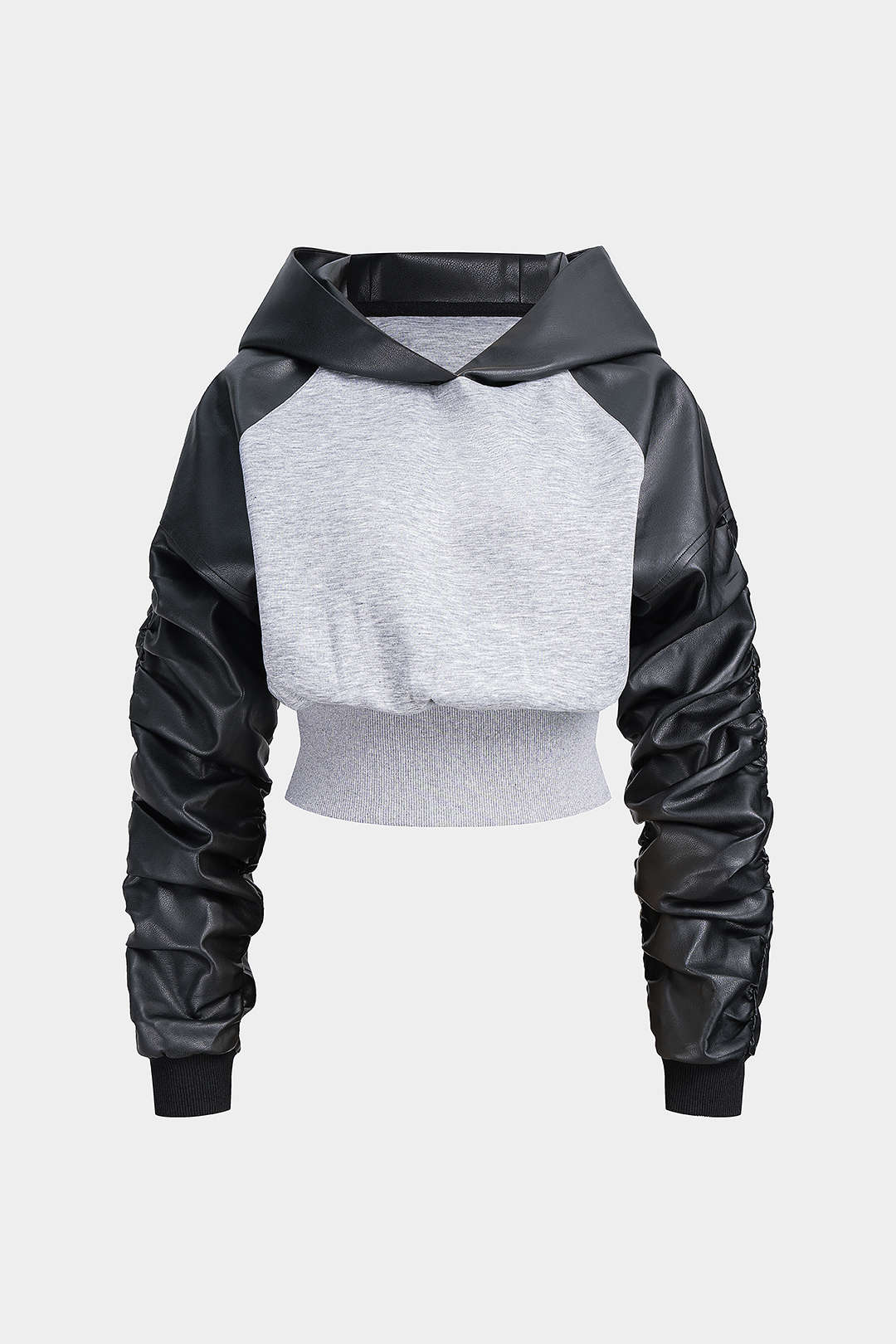 Mikina z umělé kůže s patchworkovým designem