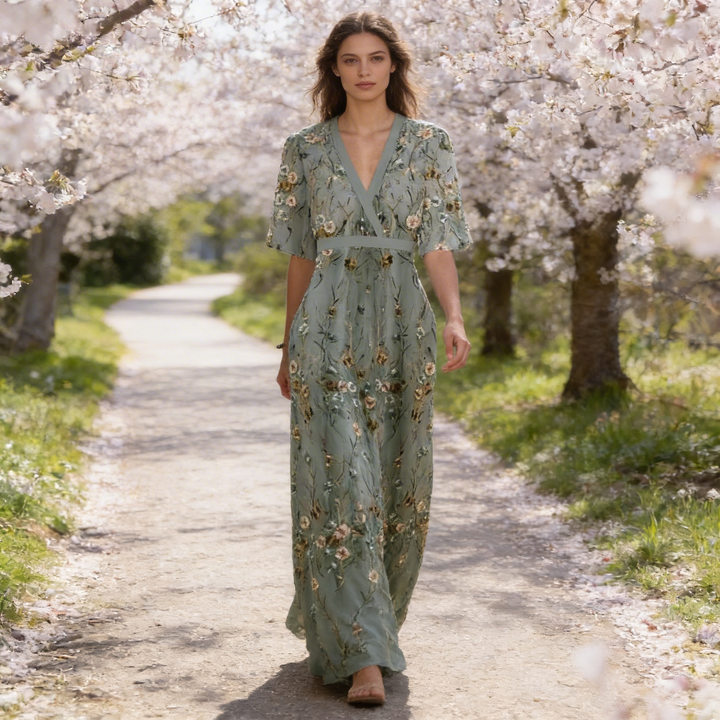 Elena™ | Elegantní dlouhé květinové šaty s výstřihem do V