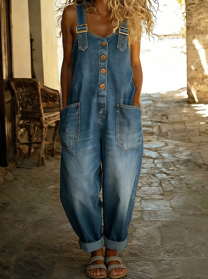 Hanna™ - Casual denim overall s nastavitelnou sponou