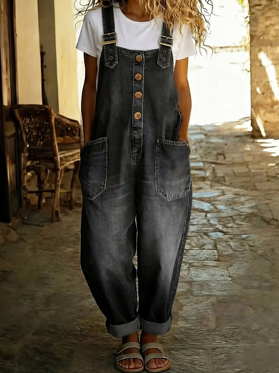 Hanna™ - Casual denim overall s nastavitelnou sponou