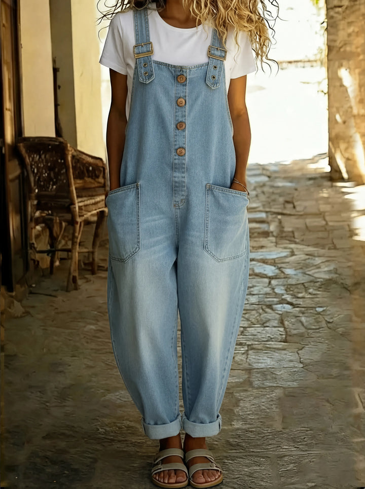 Hanna™ - Casual denim overall s nastavitelnou sponou