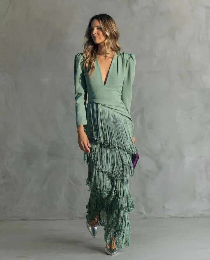 Tereza – Elegantní midi šaty s třásňovými detaily