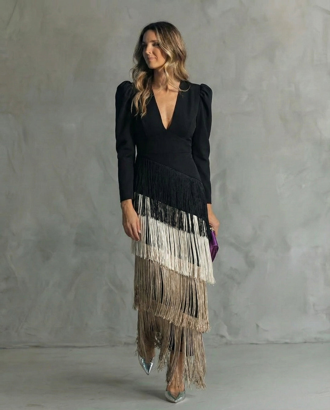 Tereza – Elegantní midi šaty s třásňovými detaily