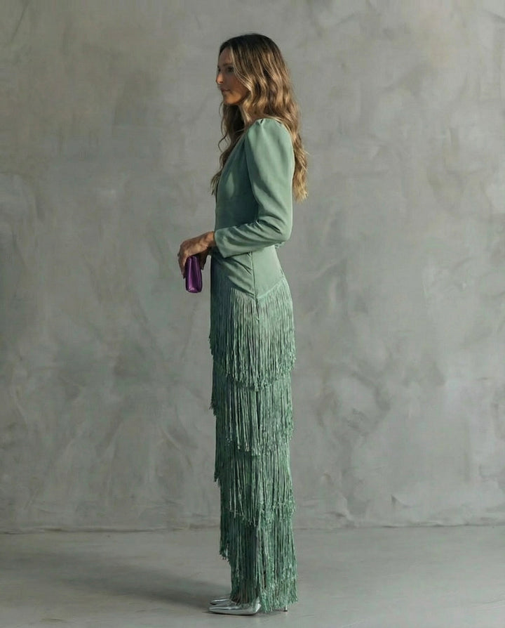 Tereza – Elegantní midi šaty s třásňovými detaily